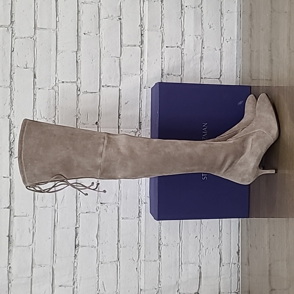 Stuart Weitzman Tiemodel Suede Leather Over-the-knee Boots In Taupe - NWT/NIB - Picture 10 of 16